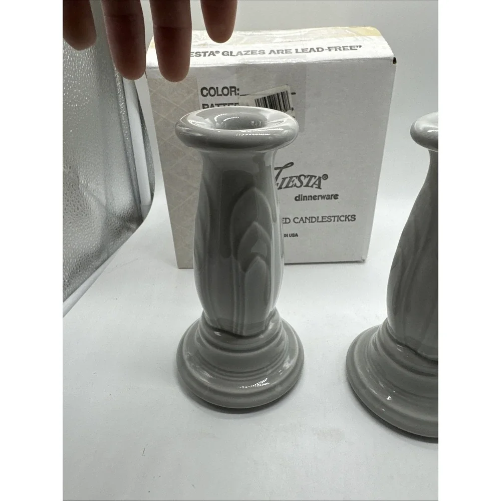 Fiesta  GRAY PEARL TAPERED CANDLE HOLDERS With Box
